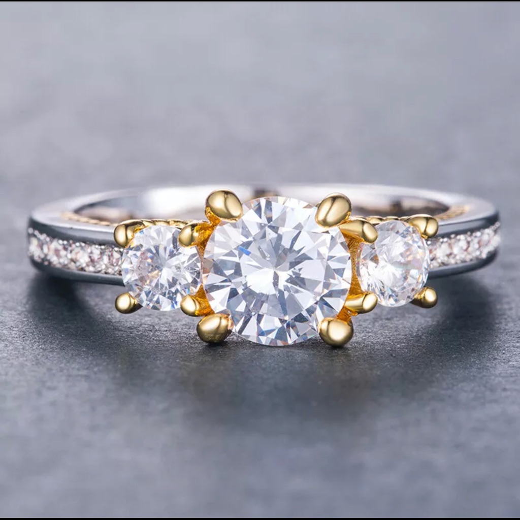 Twotone 925 Silver Round Cut Sapphire Ring Size 10